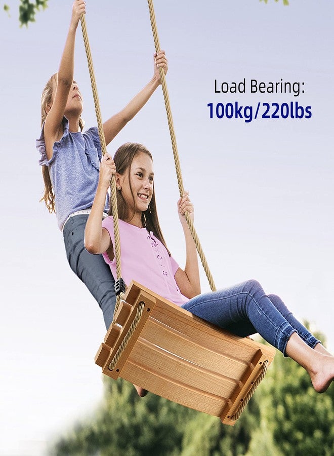 PELLOR Wood Tree Swing Seat, Indoor Outdoor Rope Wooden Swing Set for Children Adult Kids 17.7x7.9x0.6 inch - Image 2