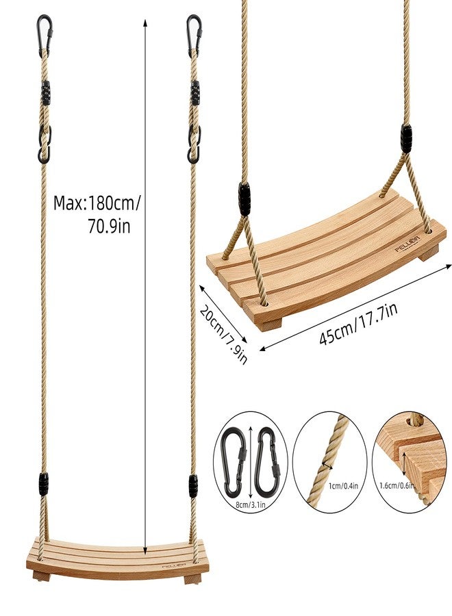 PELLOR Wood Tree Swing Seat, Indoor Outdoor Rope Wooden Swing Set for Children Adult Kids 17.7x7.9x0.6 inch - Image 4
