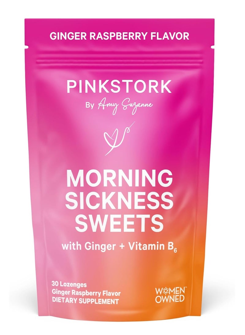 بينك ستروك حلويات غثيان الصباح، حلوى التوت والزنجبيل العضوية، 30 قرص استحلاب - Image 1