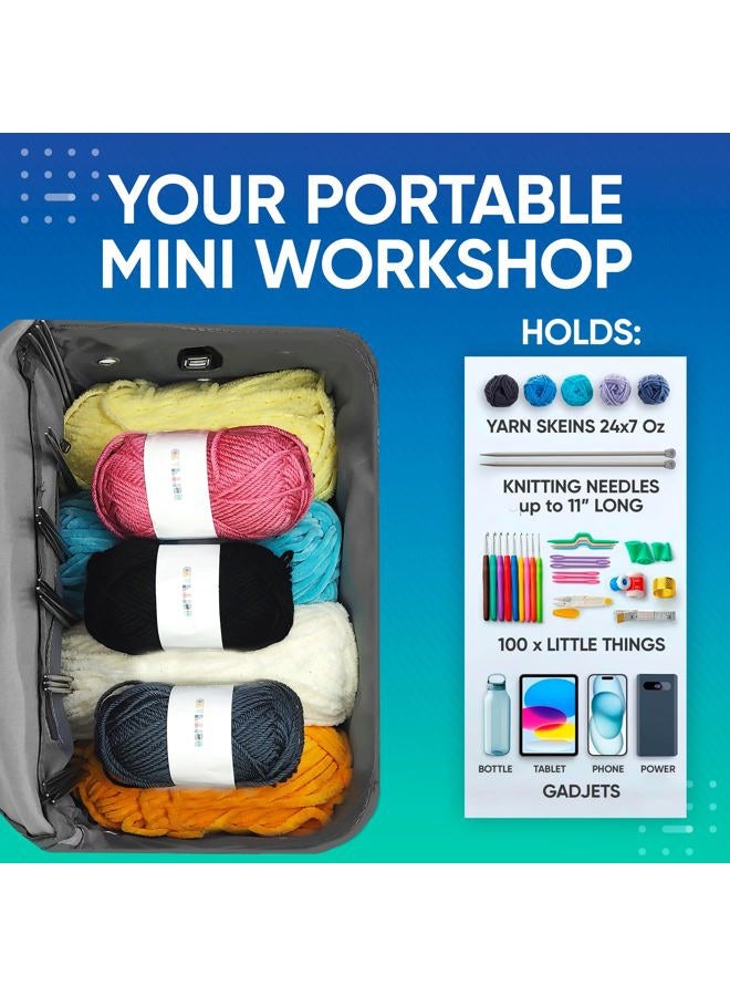 CRAFTISS Crochet Bag Yarn Storage - Christmas Gift - Durable Canvas Yarn Bag for Crochet Accessories – Backpack Organizer with Knitting Accessories Pockets and USB Cable - Image 3