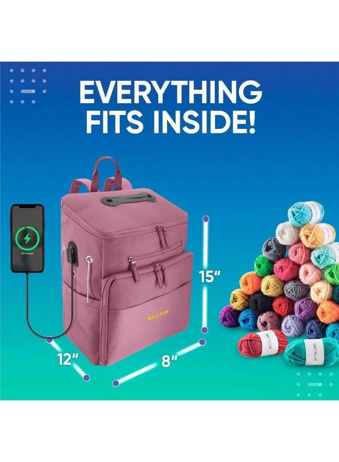 CRAFTISS Crochet Bag Yarn Storage - Christmas Gift - Durable Canvas Yarn Bag for Crochet Accessories – Backpack Organizer with Knitting Accessories Pockets and USB Cable - Image 4