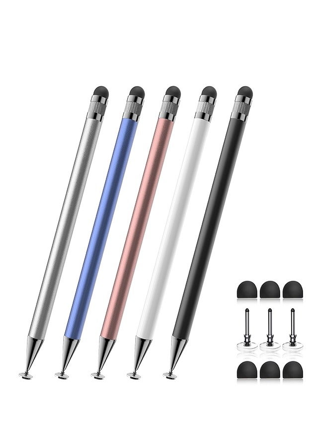 Stylus (5 Pcs), 2-in-1 Stylus Pen for Touch Screen, High Precision and Sensitivity, Suitable for iPhone/ipad/Android Tablets, Compatible with All Touch Screens (Black/White/Blue/Rose Gold/Silver) - Image 1