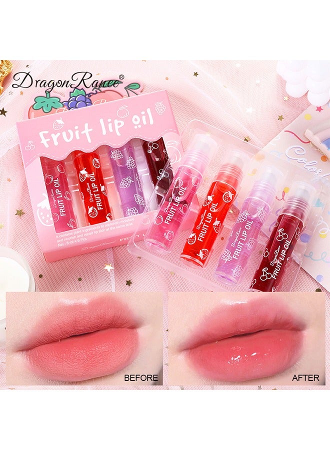 Dragon Ranee Fruit Lip Oil- Set 4PCS, Long Lasting Moisturizing Lip Balm, Roll-On Lip Gloss, Fruity Flavor Glossy Lip Make up for All Ages, Transparent Lip Gloss，Lips Gift Sets - Image 2