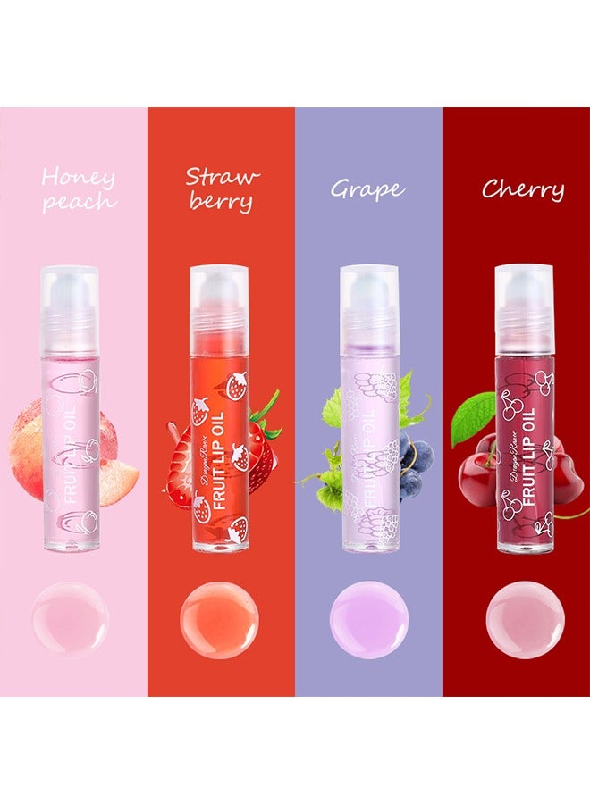 Dragon Ranee Fruit Lip Oil- Set 4PCS, Long Lasting Moisturizing Lip Balm, Roll-On Lip Gloss, Fruity Flavor Glossy Lip Make up for All Ages, Transparent Lip Gloss，Lips Gift Sets - Image 3
