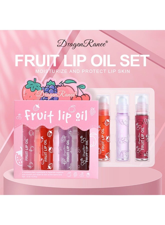 Dragon Ranee Fruit Lip Oil- Set 4PCS, Long Lasting Moisturizing Lip Balm, Roll-On Lip Gloss, Fruity Flavor Glossy Lip Make up for All Ages, Transparent Lip Gloss，Lips Gift Sets - Image 5