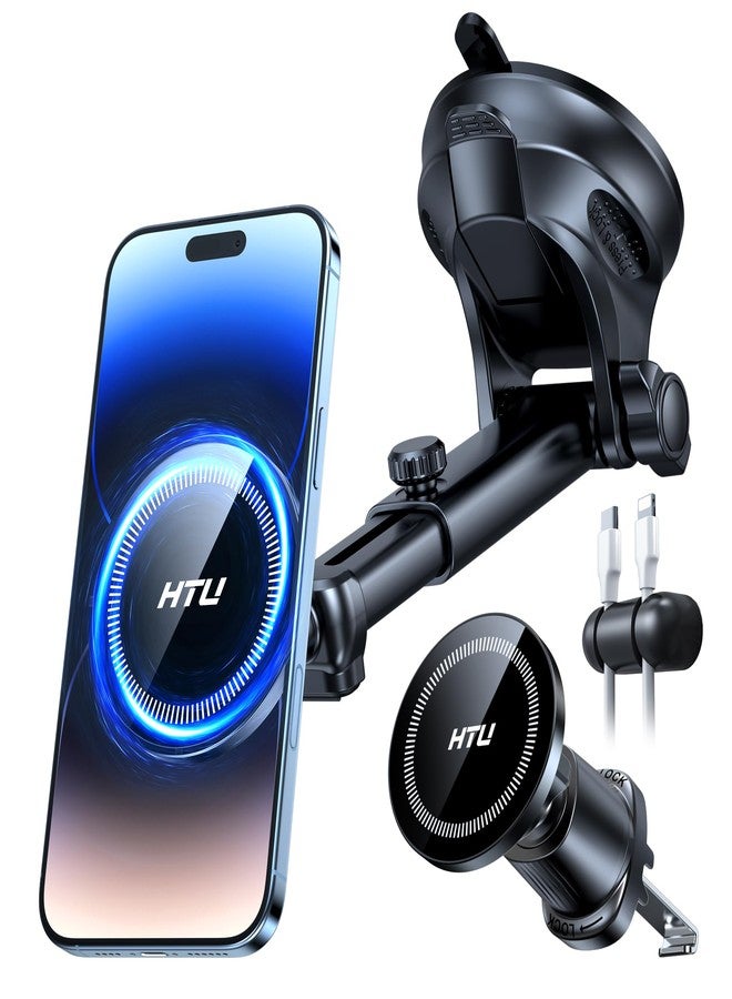 HTU for MagSafe Car Phone Mount Magnetic Phone Holder for Windshield Vent Dashboard Magnetic Suction Phone Mount for iPhone 16/15/14/13/12 & Android (Black) - Image 1