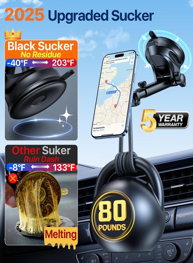 HTU for MagSafe Car Phone Mount Magnetic Phone Holder for Windshield Vent Dashboard Magnetic Suction Phone Mount for iPhone 16/15/14/13/12 & Android (Black) - Image 2