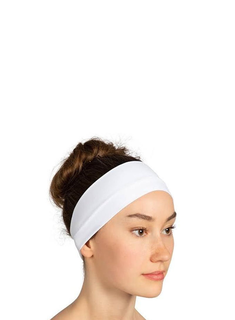 شريط راس عريض للغاية 7 سم سادة قابل للتمدد للجنسين عصابة راس ناعمة لليوجا (ابيض) - Image 3