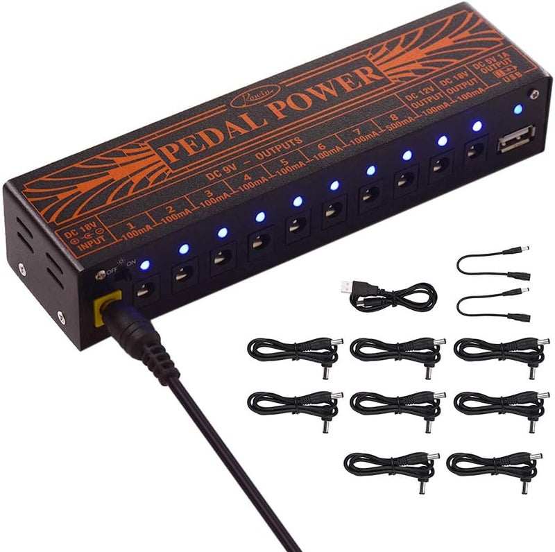 Irfora Compact Size Guitar Effect Power Supply Station 10 Isolated DC Outputs for 9V 12V 18V Guitar Effects with 5V USB Output - Image 1