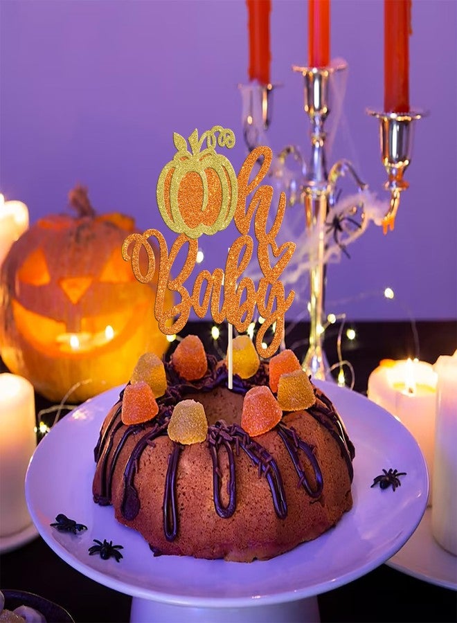 Rsstarxi 1 Pack Pumpkin Oh Baby Cake Topper Glitter Pumpkin Baby Shower Cake Decorations for Fall Harvest Theme Cake Pick for Thanksgiving Kids Birthday Party Decorations Orange - Image 5