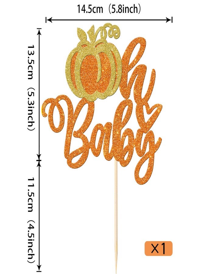Rsstarxi 1 Pack Pumpkin Oh Baby Cake Topper Glitter Pumpkin Baby Shower Cake Decorations for Fall Harvest Theme Cake Pick for Thanksgiving Kids Birthday Party Decorations Orange - Image 2