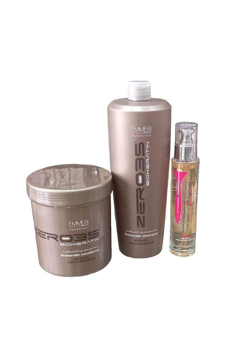 EMMEBI ITALIA Biokeratin Shampoo1000 ML And Biokeratin Conditioner With  Keratine Argan And Macadamia Oil 1000 ml With Serum100 ml 