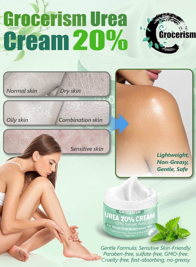 Grocerism Urea Cream 20 Percent Plus 2% Salicylic Acid 5.29 oz with Moisturizing Socks || Callus Remover Foot Cream, Hand Cream for Dry ed Heels, Feet, Hands, Knees, Elbows, and Deep Moisturizes, Soften Callus - Image 3