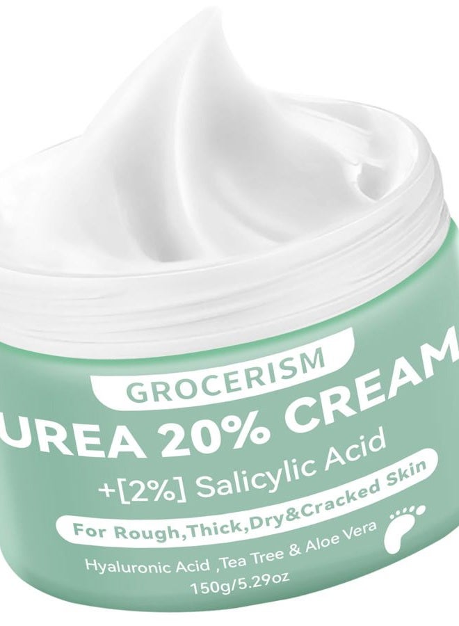 Grocerism Urea Cream 20 Percent Plus 2% Salicylic Acid 5.29 oz with Moisturizing Socks || Callus Remover Foot Cream, Hand Cream for Dry ed Heels, Feet, Hands, Knees, Elbows, and Deep Moisturizes, Soften Callus - Image 1