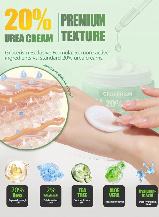 Grocerism Urea Cream 20 Percent Plus 2% Salicylic Acid 5.29 oz with Moisturizing Socks || Callus Remover Foot Cream, Hand Cream for Dry ed Heels, Feet, Hands, Knees, Elbows, and Deep Moisturizes, Soften Callus - Image 2