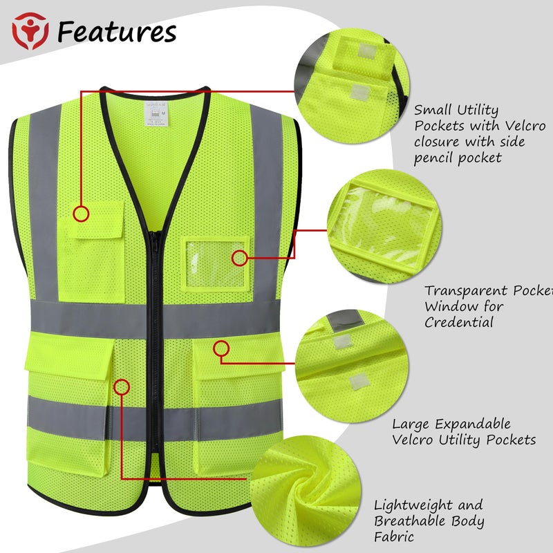 ASIPHITU Reflective Safety Vest for Men Women High Visibility Construction Work Vest with Pockets and zipper front Hi Vis Security Vest with Reflective Strips Meets ANSI/ISEA Standard (AP1-Yellow-M) - Image 3