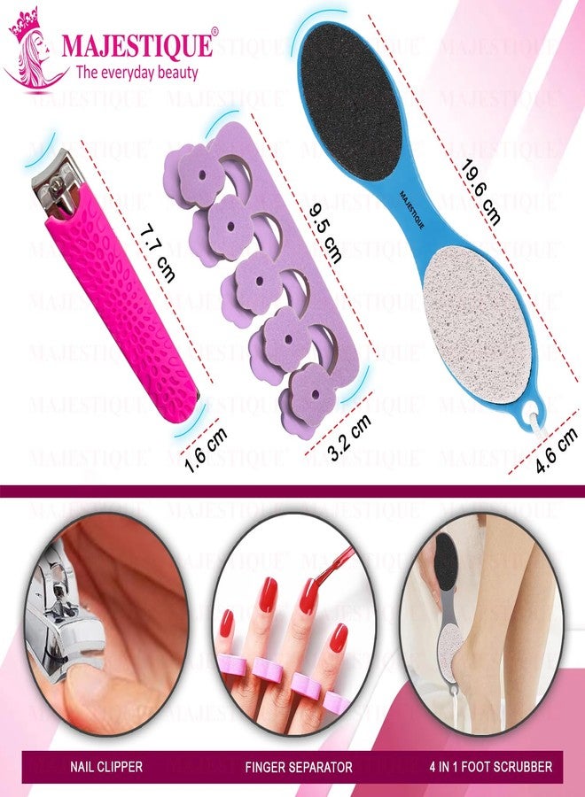 Majestique Multipurpose Foot and Hand Grooming Kit | 4 in 1 Foot Scrub Tool | Nail Cutter for Thick Nails | Foot Finger Separator | Foot File Scrubber - 3Pcs/Multicolour - Image 2