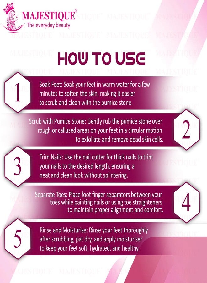 Majestique Multipurpose Foot and Hand Grooming Kit | 4 in 1 Foot Scrub Tool | Nail Cutter for Thick Nails | Foot Finger Separator | Foot File Scrubber - 3Pcs/Multicolour - Image 3