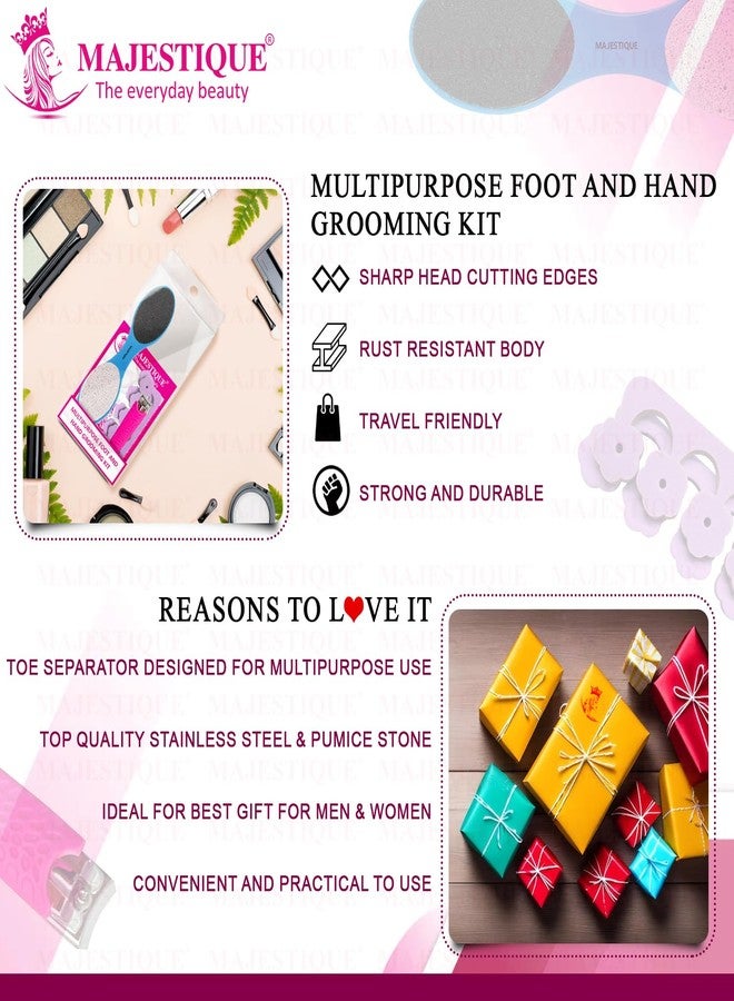 Majestique Multipurpose Foot and Hand Grooming Kit | 4 in 1 Foot Scrub Tool | Nail Cutter for Thick Nails | Foot Finger Separator | Foot File Scrubber - 3Pcs/Multicolour - Image 4