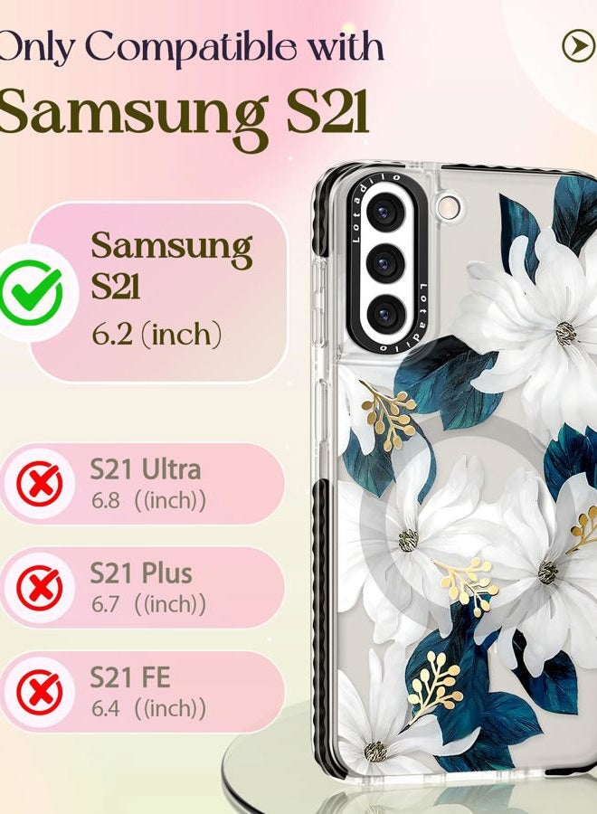 LOTADILO Cute Case for Samsung Galaxy S21 for Women Girls - Funny Design Compatible with Magsafe Magnetic Ring Holder Kickstand Art Blue Flower Fashion Pattern TPU Phone Covers - Image 2