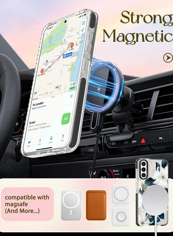 LOTADILO Cute Case for Samsung Galaxy S21 for Women Girls - Funny Design Compatible with Magsafe Magnetic Ring Holder Kickstand Art Blue Flower Fashion Pattern TPU Phone Covers - Image 5