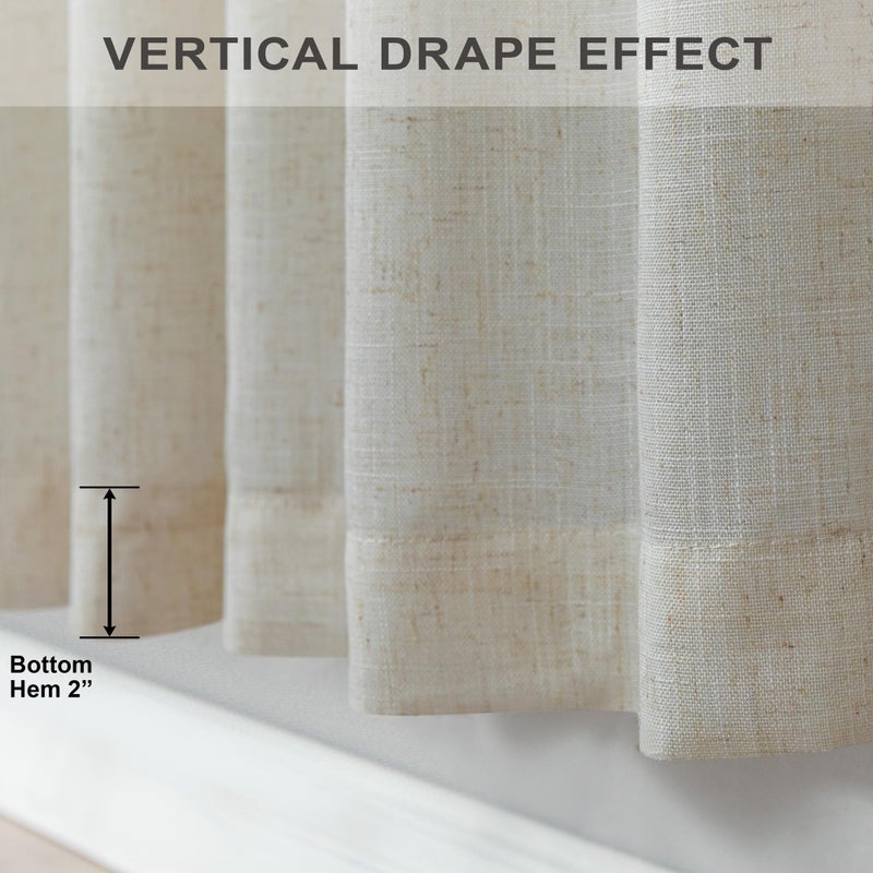 Pitalk Flax Linen Curtains 84 Inch Length For Bedroom 2 Panels Back Tab Pocket Light Filtering Simple Canvas Cloth Look Semi Sheer Beige Curtains For Living Room Dining Burlap Sand Beach Decor 52X84 Long Tan - Image 5
