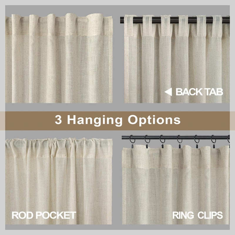 Pitalk Flax Linen Curtains 84 Inch Length For Bedroom 2 Panels Back Tab Pocket Light Filtering Simple Canvas Cloth Look Semi Sheer Beige Curtains For Living Room Dining Burlap Sand Beach Decor 52X84 Long Tan - Image 4