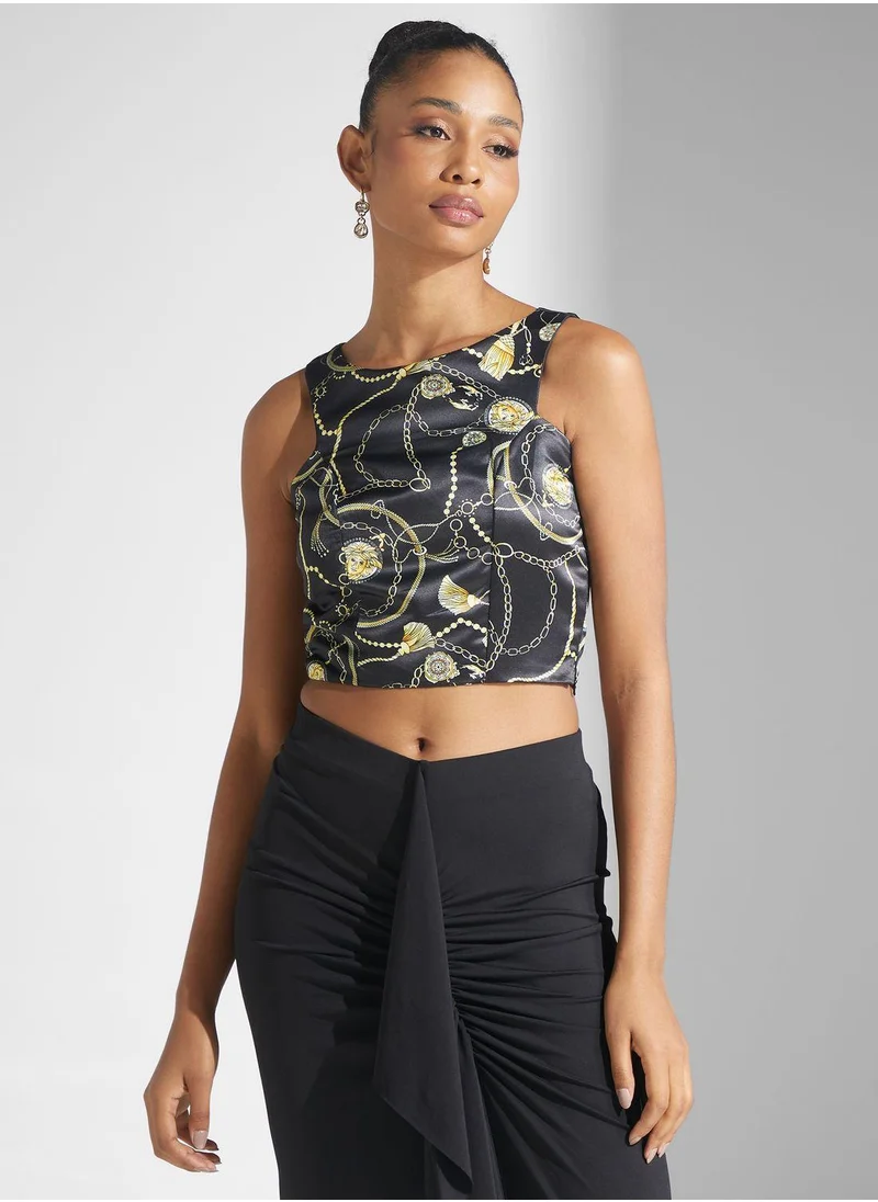 Golden Apple Crew Neck Crop Top