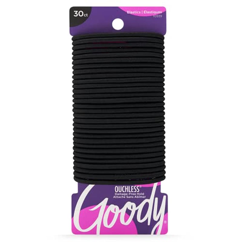 Goody Ouchless Elastic Hair Ties  30 Ct Black 4MM Rubber Bands for Hair PainFree Hair Accessories for Women  Men Made for LongLasting Braids Ponytails  More All Hair Types
