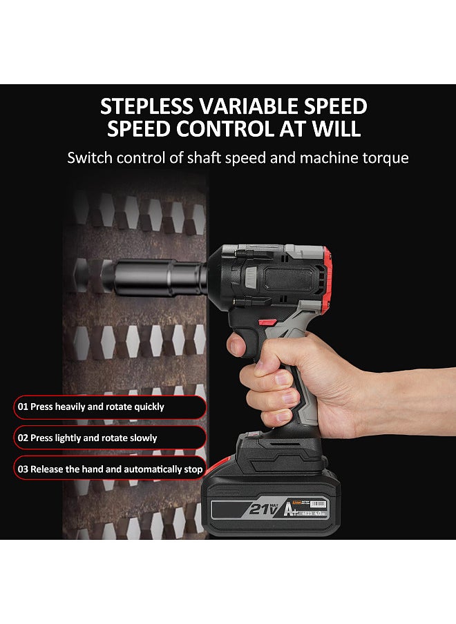 Generic - 21V Cordless Impact Wrench Max Torque 350N.m, Brushless Impact Driver 1/2 Inch, Household Electric Impact Wrench with 4.0Ah Battery and Fast Charger & Stepless Speed Adjustment - Image 1