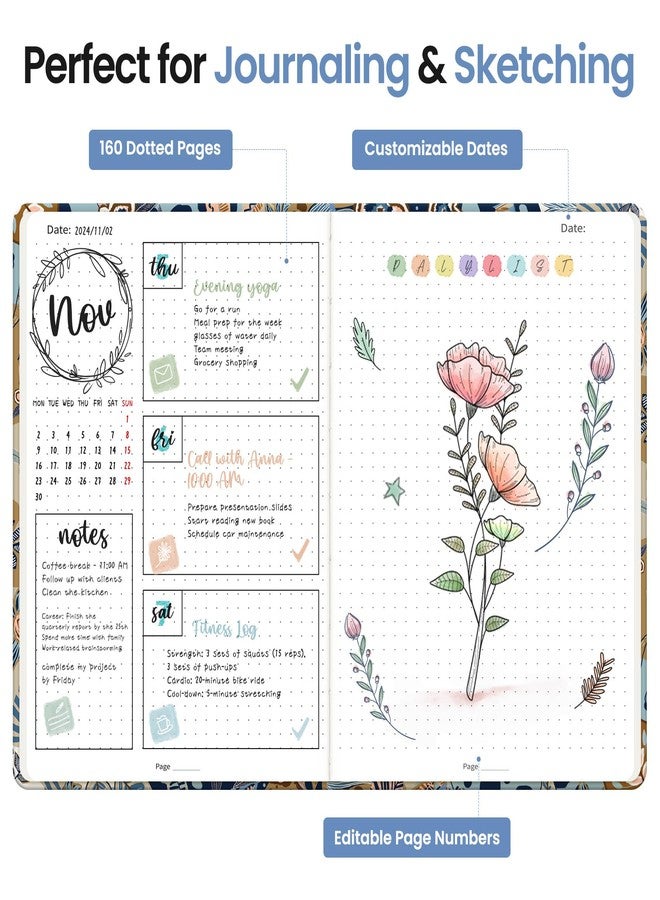 Taja Bullet Dotted Journal Notebook for Women & Men, Hardcover Leather Journal for Writing, A5 Bullet Journaling Notebook for Work & Sketching, Perfect for Office School Home Supplies, 160 Pages, Lineage Flora - Image 3