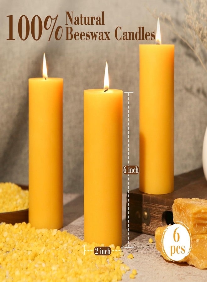 ginitiri 6 Pack Natural Beeswax Pillar Candles 2x6in,360 Hours Long Burning Unscented Beeswax Candles,100% Pure Bees Wax Candles for Home,Emergency,Dripless Pillar Candle Bulk - Image 4