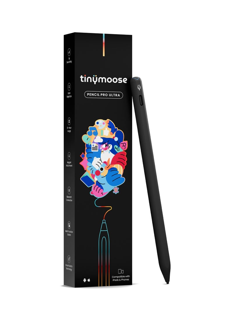 TinyMoose Pencil Pro Ultra Stylus iPad Pen with SmartSwitch Technology – Compatible with iPad, iPhone, Samsung, Android Smartphones & Tablets – Switch Between Devices Instantly - Midnight Black  - Image 1