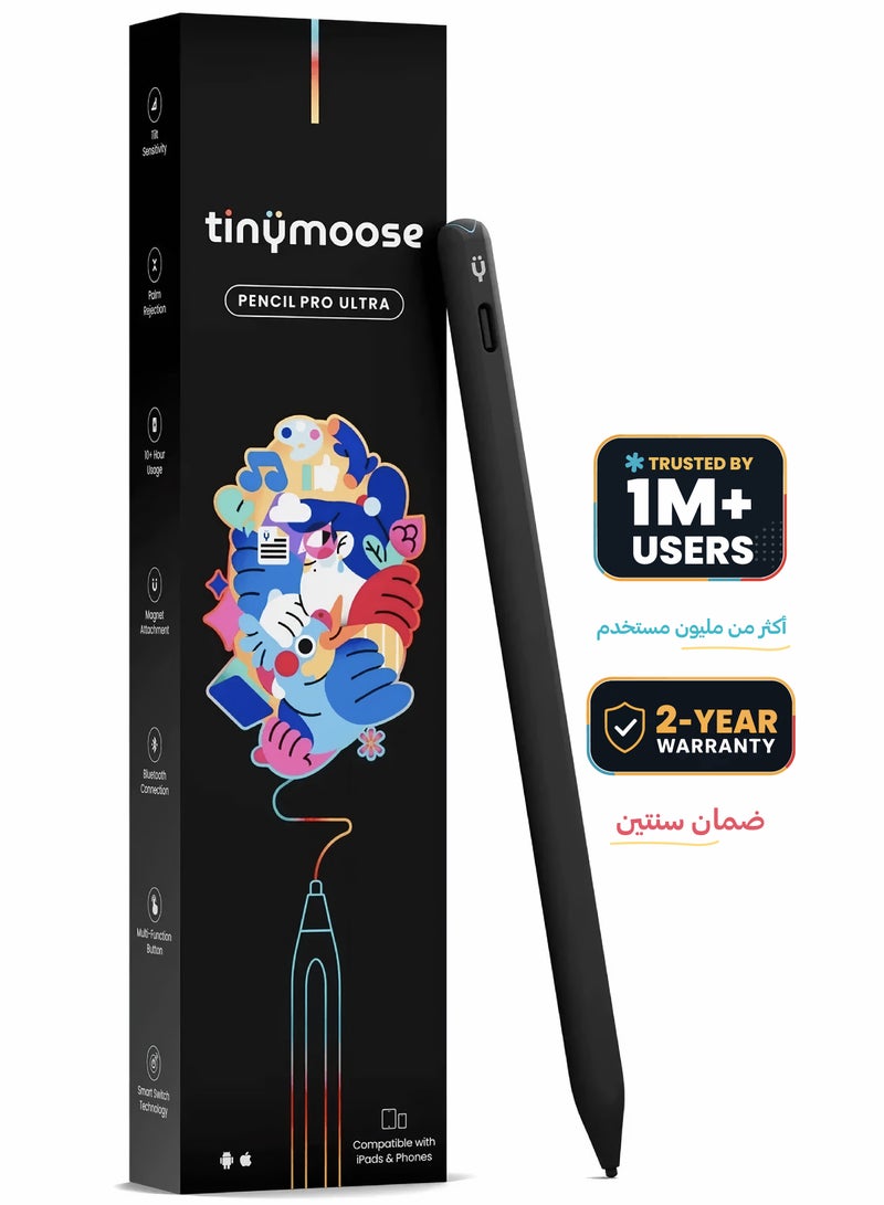 TinyMoose Pencil Pro Ultra Stylus iPad Pen with SmartSwitch Technology – Compatible with iPad, iPhone, Samsung, Android Smartphones & Tablets – Switch Between Devices Instantly - Midnight Black - Image 1