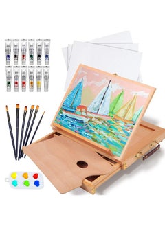 Falling In art Falling in Art Tabletop Easel Set - 24 Pieces Starter Kit - Artist Acrylic Painting Kit with 12 Acrylic Paints Set, Canvas Panels, Brushes, Wooden Palette for Kids, Adults, Beginners, Professionals  - Image 1