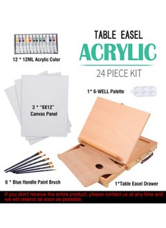 Falling In art Falling in Art Tabletop Easel Set - 24 Pieces Starter Kit - Artist Acrylic Painting Kit with 12 Acrylic Paints Set, Canvas Panels, Brushes, Wooden Palette for Kids, Adults, Beginners, Professionals  - Image 2