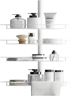 Tension Pole Shower Caddy with 4 Basket Shelves with Towel Bars, White, 60-97 Inch – Rust-Resistant Corner Shower Organizer – Premium, Adjustable Bathroom Shower Rack for Bath Essentials