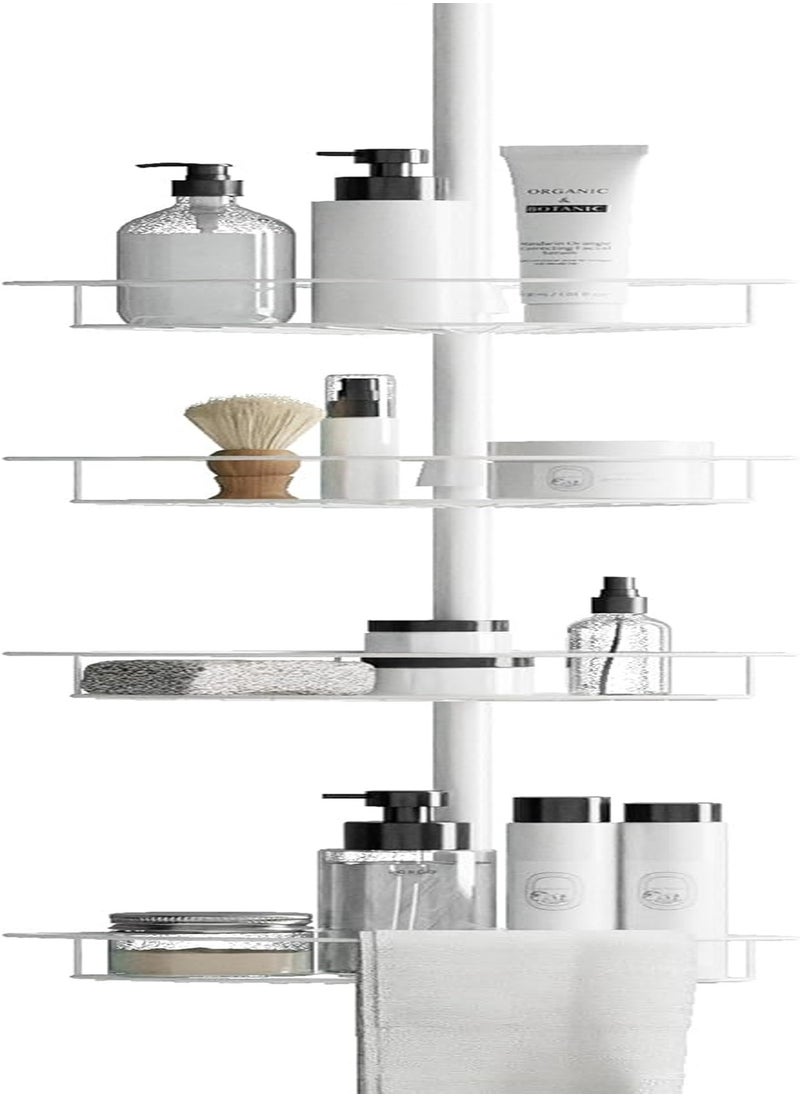 Generic - Tension Pole Shower Caddy with 4 Basket Shelves with Towel Bars, White, 60-97 Inch – Rust-Resistant Corner Shower Organizer – Premium, Adjustable Bathroom Shower Rack for Bath Essentials - Image 1
