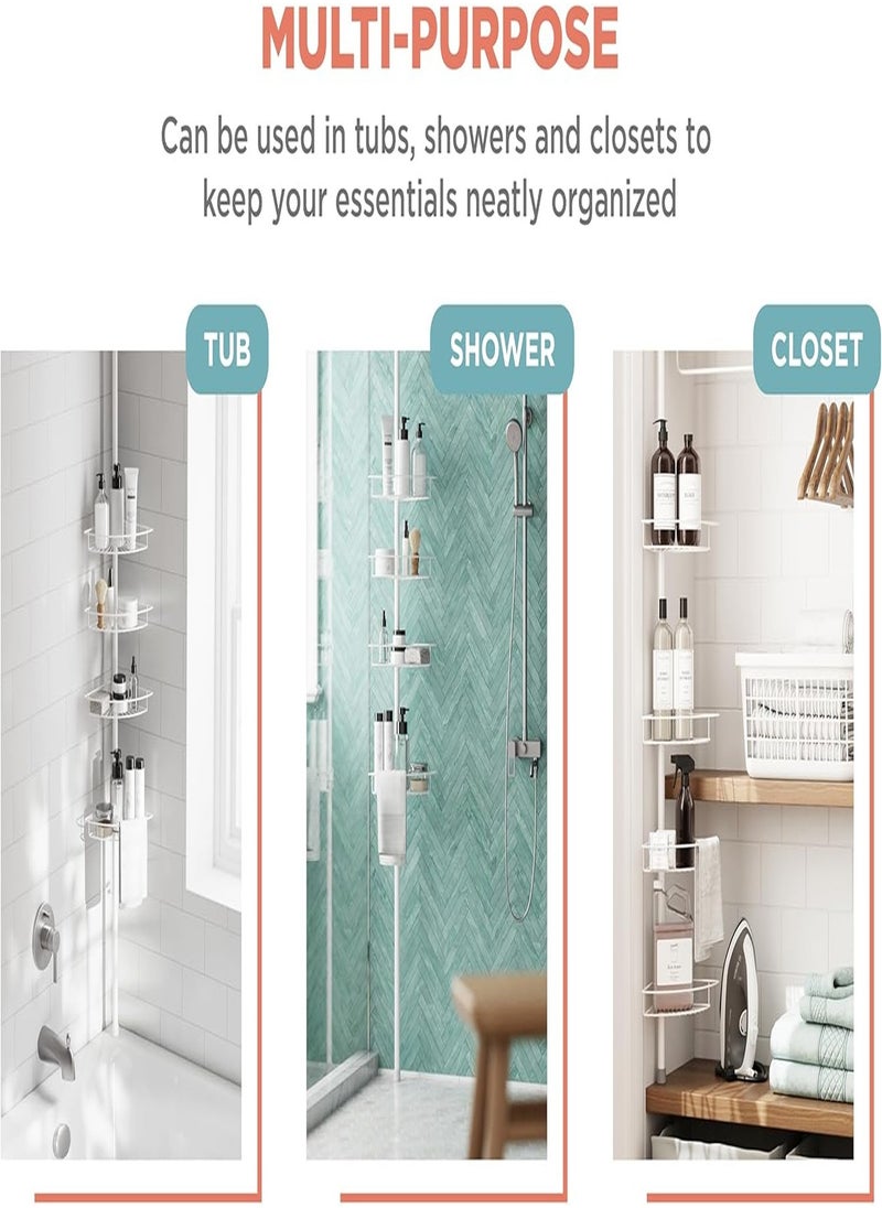 Generic - Tension Pole Shower Caddy with 4 Basket Shelves with Towel Bars, White, 60-97 Inch – Rust-Resistant Corner Shower Organizer – Premium, Adjustable Bathroom Shower Rack for Bath Essentials - Image 1