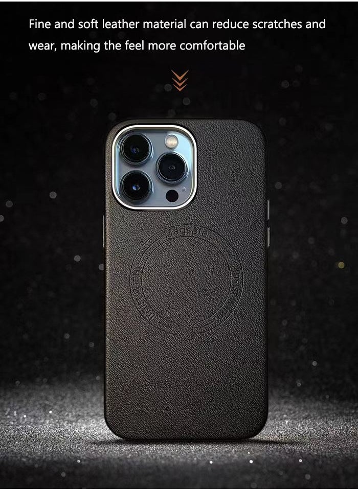Color Fans Case for iPhone 14 Pro Max Fashion Leather Magnetic Cover Black  - Image 2