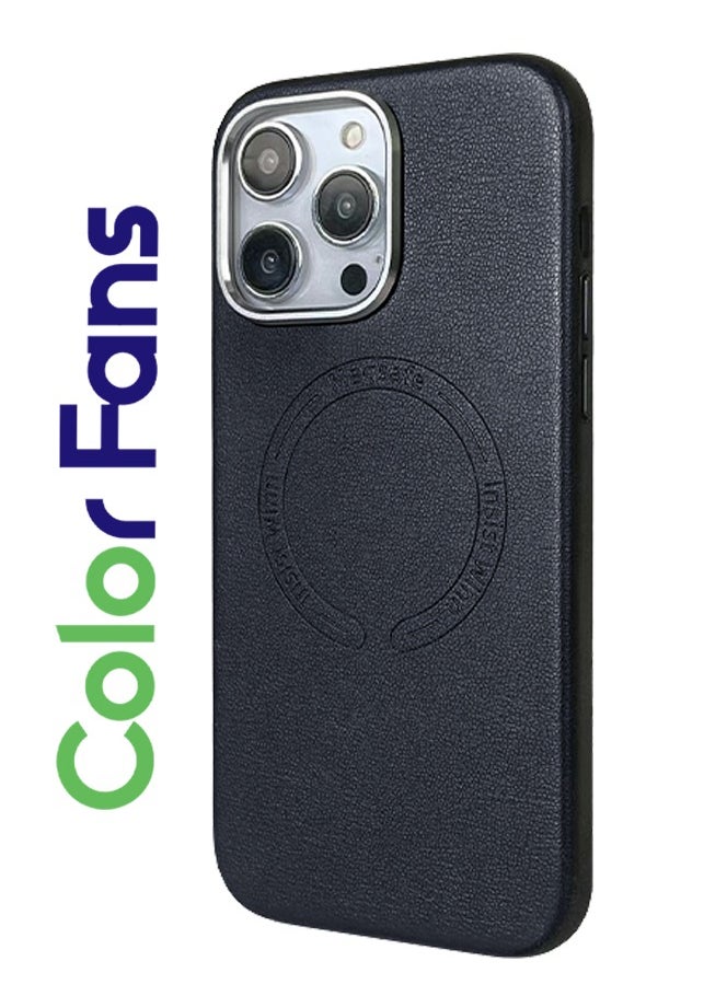 Color Fans Case for iPhone 14 Pro Max Fashion Leather Magnetic Cover Black  - Image 1
