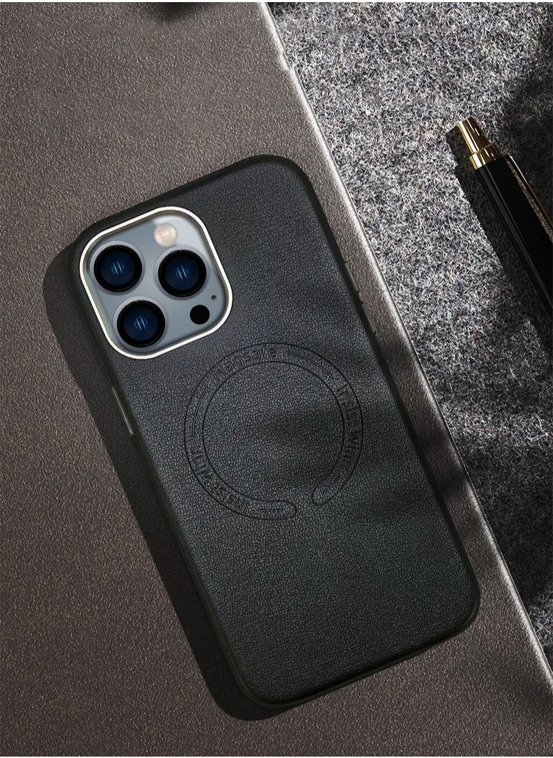 Color Fans Case for iPhone 14 Pro Max Fashion Leather Magnetic Cover Black  - Image 5