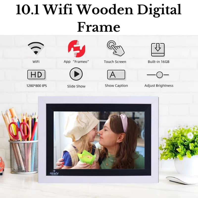 miracle digital Frameo 10.1 Inch WiFi Digital Picture Frame, 1280x800 HD IPS Touch Screen Photo Frame Electronic, 32GB Memory, Auto-Rotate, Wall Mountable, Share Photos/Videos Instantly via Frameo App from Anywhere - Image 3