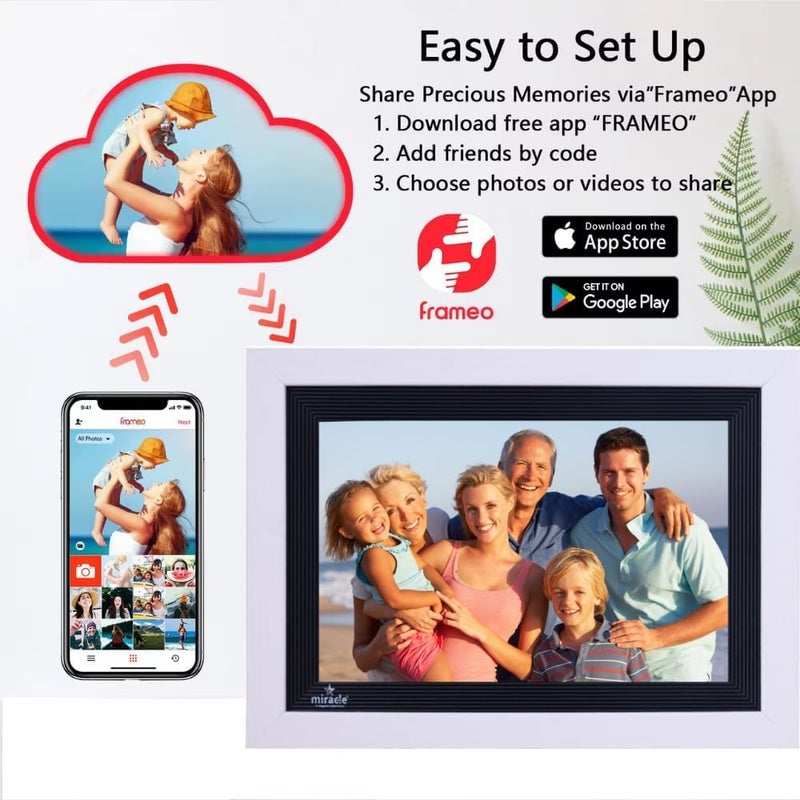miracle digital Frameo 10.1 Inch WiFi Digital Picture Frame, 1280x800 HD IPS Touch Screen Photo Frame Electronic, 32GB Memory, Auto-Rotate, Wall Mountable, Share Photos/Videos Instantly via Frameo App from Anywhere - Image 2