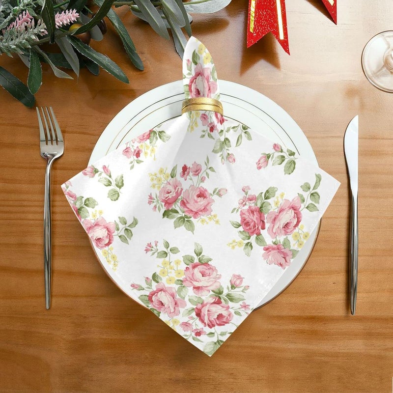 senya Cloth Napkin Pink Rose Flower Floral Cloth Napkin Set of 6 Washable Reusable Polyester Table Napkins for Family Dinner Party Holiday - Image 3
