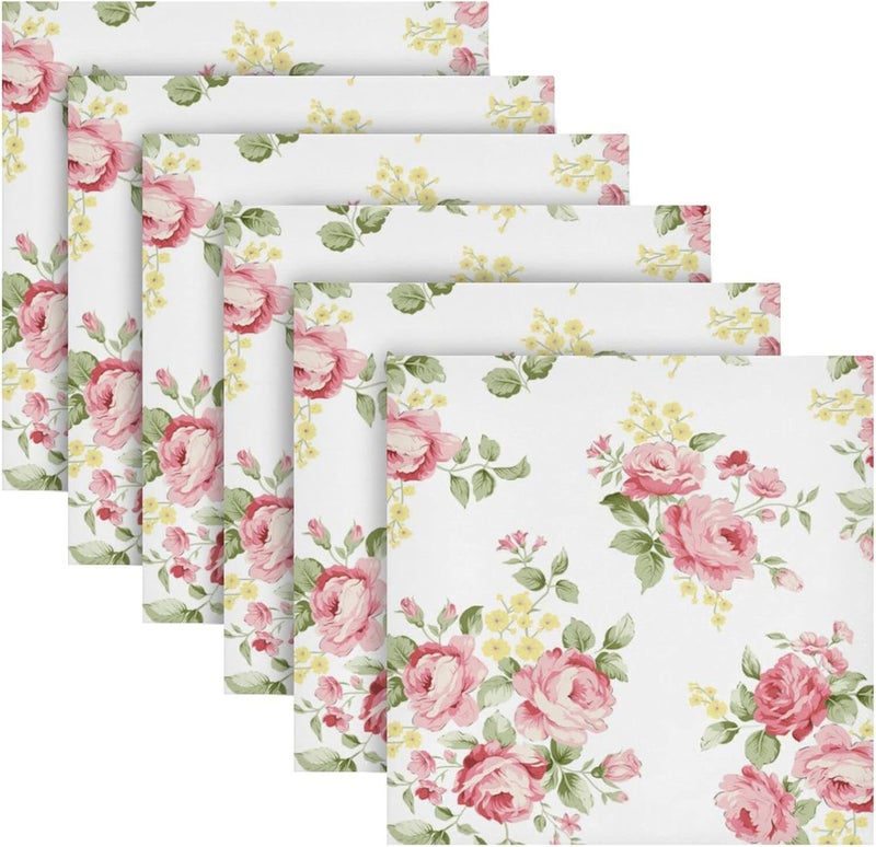 senya Cloth Napkin Pink Rose Flower Floral Cloth Napkin Set of 6 Washable Reusable Polyester Table Napkins for Family Dinner Party Holiday - Image 1
