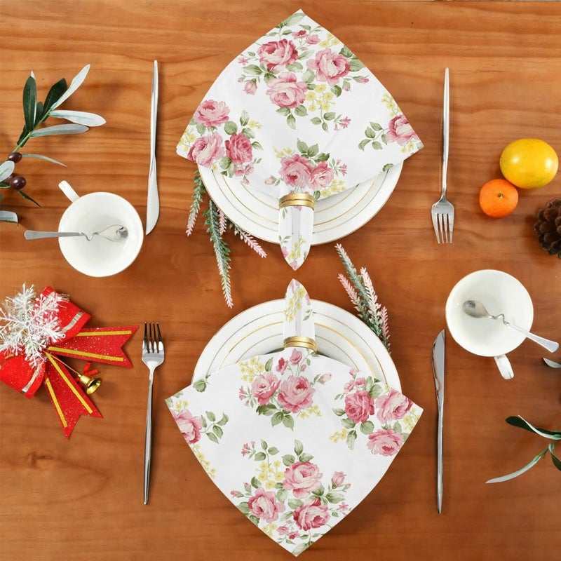 senya Cloth Napkin Pink Rose Flower Floral Cloth Napkin Set of 6 Washable Reusable Polyester Table Napkins for Family Dinner Party Holiday - Image 5