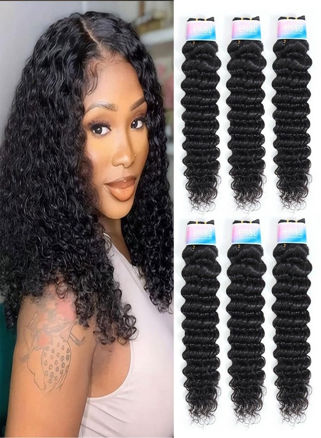 EMOL Deep Wave Bundles, Curly Bundles Human Hair, 16 16 16 Inch, Wet and Wavy, Natural Black, Soft, 285g-300g, Brazilian Hair - Image 1