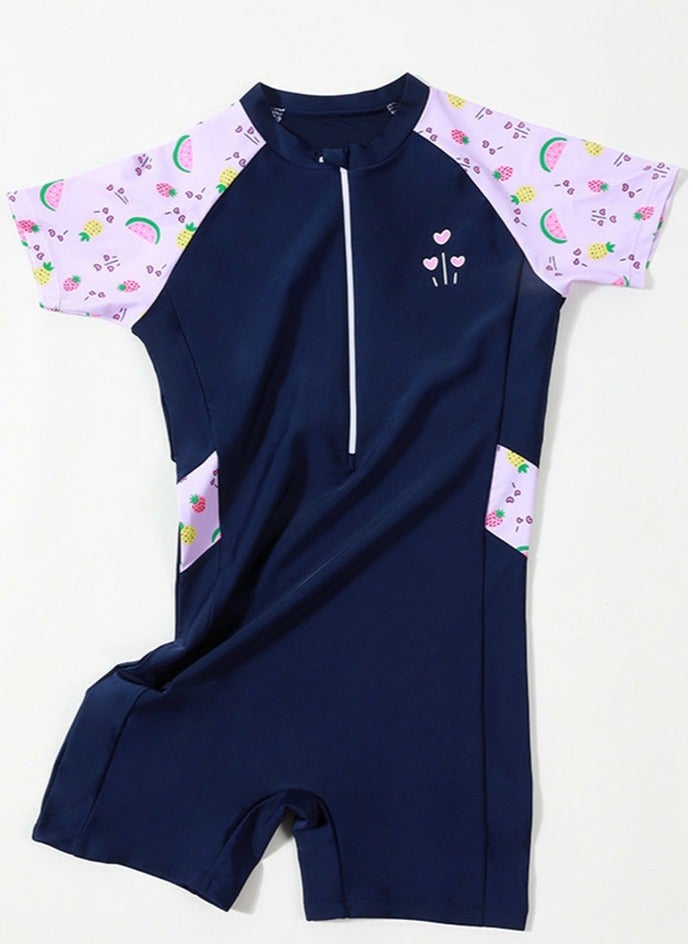 Loquat Girls One Piece Swimsuit Kid Swimsuit Water Sport Short Bathing Suits With Cap - Image 2