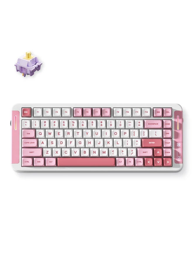 MCHOSE - X75 V2 Pink Custom Mechanical Keyboard - 75% Layout, Hot-Swappable Hyacinth Linear Switches, PBT Double-Shot Keycaps, RGB Wraparound Lights, Gasket Mount, Tri-Mode Connectivity (2.4GHz/BT/Wired), 8000mAh Battery, PVD Mirror Finish Backplate, PC Flex-Cut Plate, Poron & IXPE Foam, N-Key Rollover, Pre-fine Adjustment Stabilizers, Compatible with Windows/MacOS/Linux | MC-X75V2-2 - Image 1